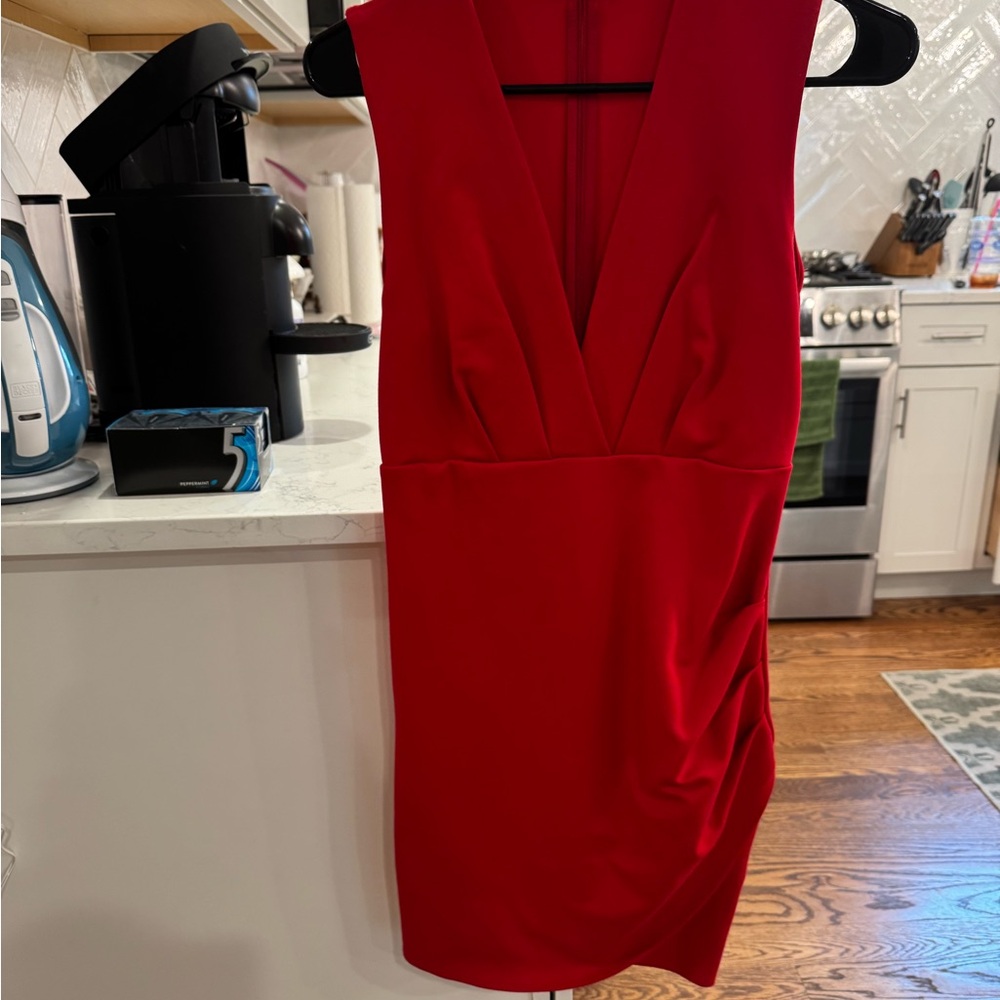 Lulu's Red Ruched Halter Bodycon Mini - Picture 3 of 4
